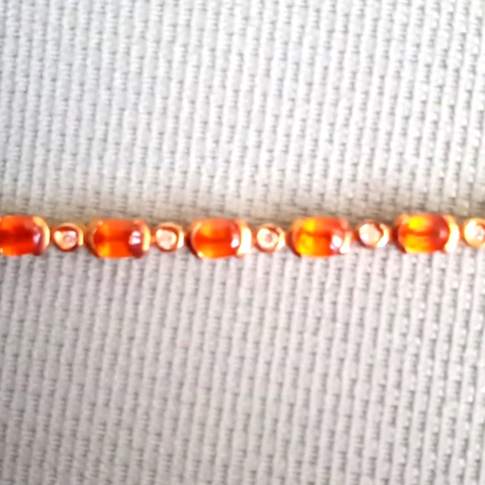 NATURAL TANZANIA TANGERINE KYANITE, WHITE ZIRCON BRACELET - Picture 3 of 9